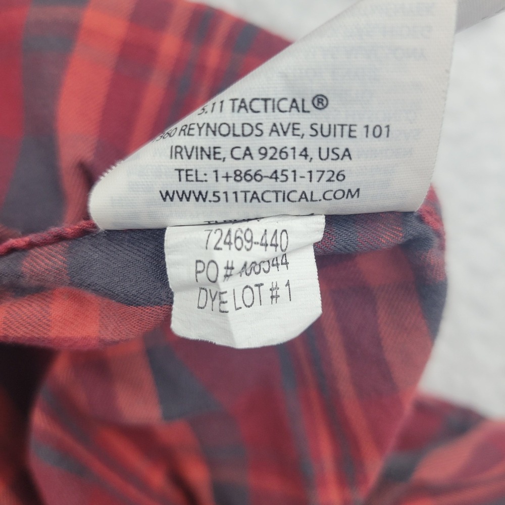 5.11 Tactical Shirt Mens Medium‎ Red Gray Plaid Long Sleeve Snap Front Cotton - Picture 8 of 9